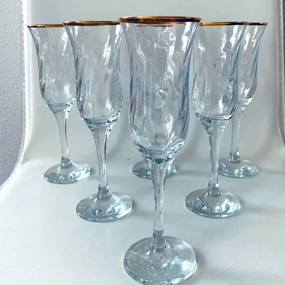Hand Decorated 24 karat Gold 6 champagne flutes from Turkey
